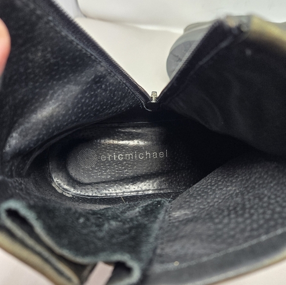 Eric Michael Brennaro Moto Womens Boots Sz 7.5 Dark Gold Metallic Lace Up Detail - Picture 11 of 14